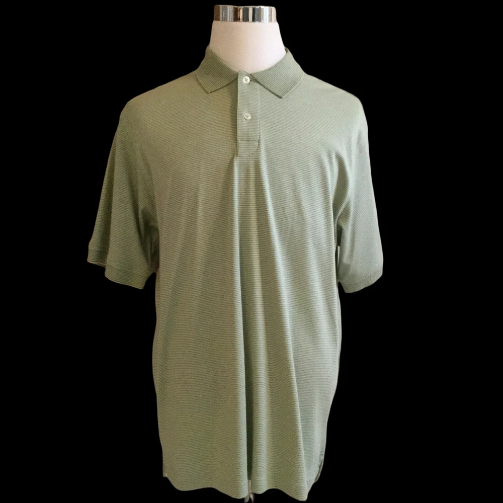 IZOD Mens Sporty Polo Golf Shirt Size L Short Sleeve Ribbed Striped Green Cotton