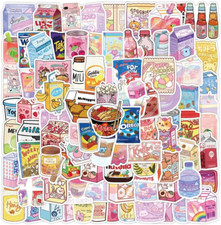 100PCS Cute Snack Stickers Food Stickers Drink Stickers Kawaii Small Water Bottl