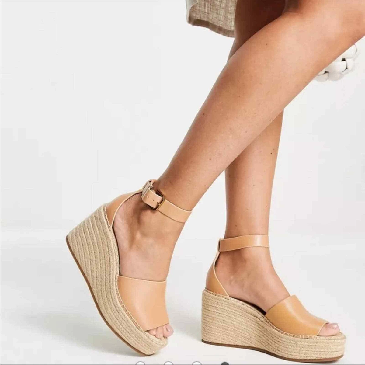 And Other Stories Tan Genuine Leather Ankle Straps Espadrilles