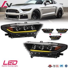 Headlights For 2015 2016 2017 Ford Mustang GT LED DRL Sequential Front Lamps L+R
