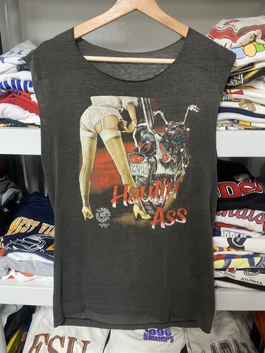 Vintage 3D Emblem Haulin Ass Biker Motorcycle Super Thin Black Cutoff Size L - Picture 6 of 7