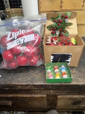 Lot Of Christmas Wreath Making Decorations. Apples, Angels, Red Balls More