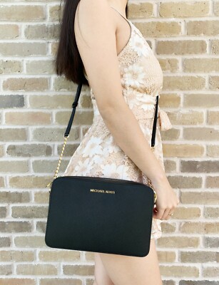 Michael Kors Jet Set East West Large Crossbody Leather PVC Canvas