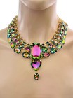 Iridescent Vitrail Green Crystal Luxurious Statement Evening Necklace Set