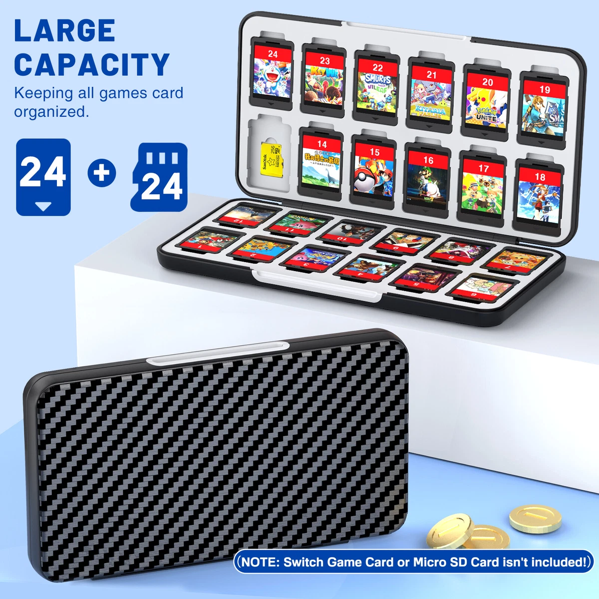 Switch Game Case Storage 24 Games Card and 24 Micro SD Cartridge Slots,  Switch Game Holder for Nintendo Switch/OLED/Lite, Portable Switch Game Card