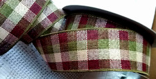 Green Tan Plum Plaid 2.5" by 2 yards Woven Wired Ribbon Fall Country Farmhouse