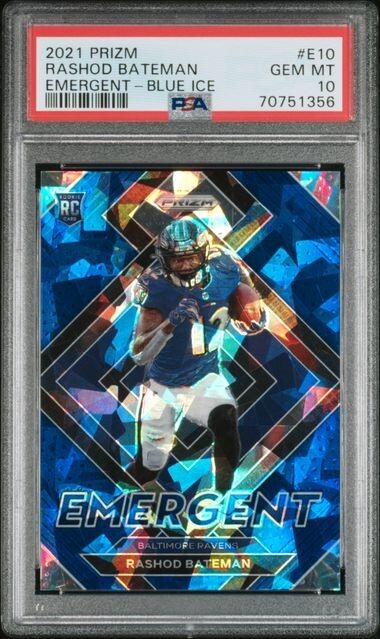 2021 Panini Prizm Emergent Rashod Bateman Rookie Blue Cracked Ice /99 POP 1
