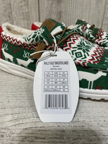 Hey Dude Mens Wally Ugly Sweater Lined Green Shoes Size 10 Christmas Slip On New - Picture 10 of 12