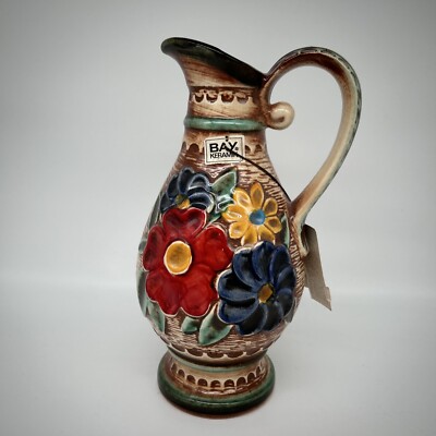 Bay Keramik Vase mit schönem Blumenmotiv, unbenutzt