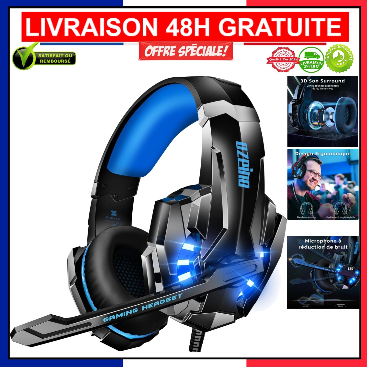 Casque gaming avec micro pour sessions nocturnes PS5 et Switch