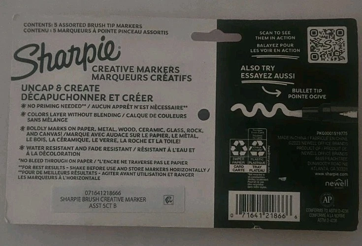 Sharpie Creative Markers Water-Based Acrylic Markers Brush Tip 5 Colors Foto 2 de 4