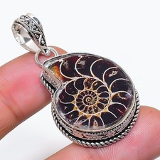 Ammonite Fossil Gemstone Handmade 925 Sterling Silver Jewelry Pendant 1.97