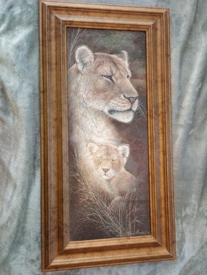 Ruane Manning Canvas Painting In Frame Proud Mother 24.5 x 12.5 In Lioness W Cub