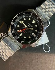 Seiko 5 Sports SBDC001 GMT Date St.Steel Blk Slv 100M Automatic Mens Watch Auth