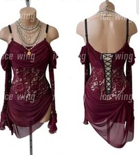 Ice Figure Skating Dress Rhythmic Gymnastics Twirling Competition dark red