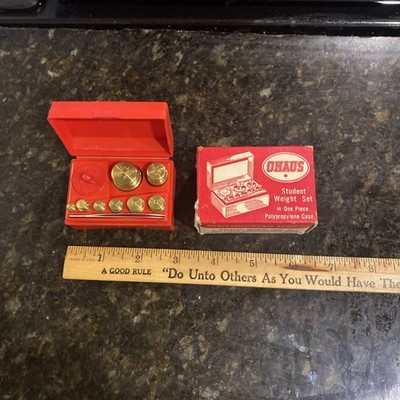 Vtg 70's Ohaus Student Metric Weight Set Fractional & Gram Weights, Case,Forceps