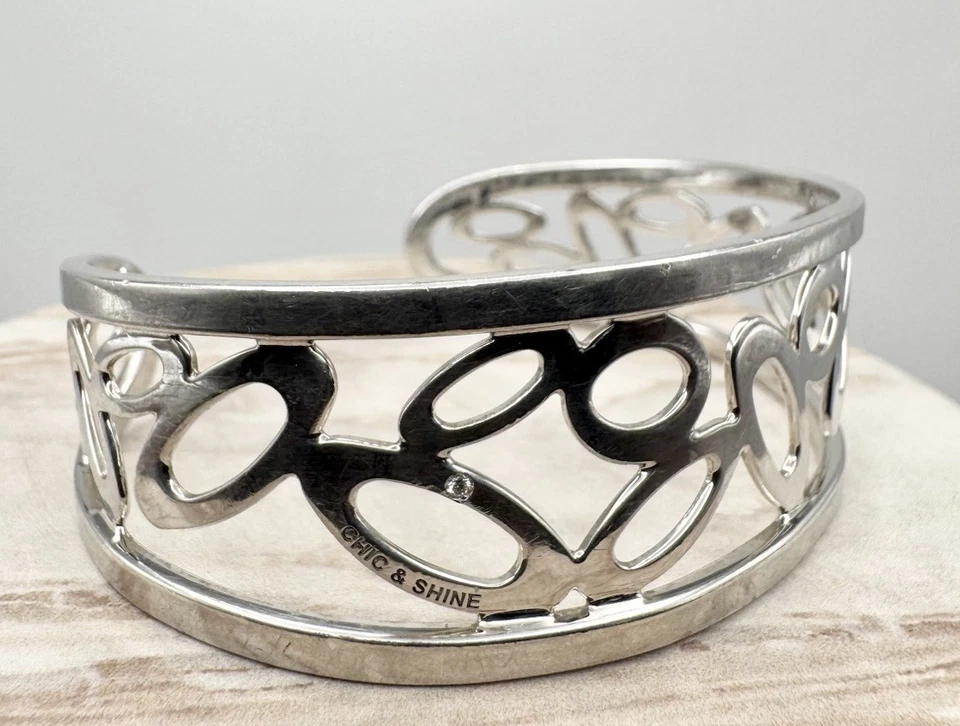 Brazalete Brazalete Clásico Roberto Moneda Raro Plata Esterlina Estilo Abierto Elegante y Brillante Foto 4 de 4