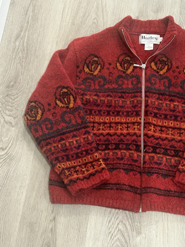 Cárdigan suéter para mujer Harley of Scotland de lana merino rojo cremallera completa L Foto 2 de 4