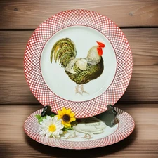 Devonshire Roosters 10-1/4” Dinner Plates The Haldon Group 1979 Set Of 2*