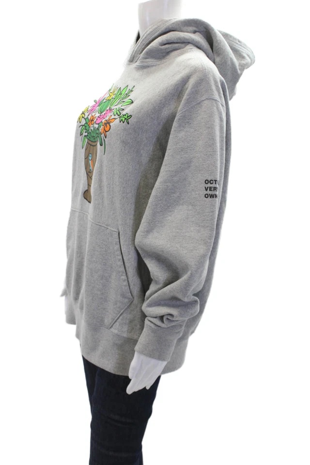 October's Very Own Womens Cotton Long Sleeve V-neck Print Hoodie Gray Size L - Image 2 of 4