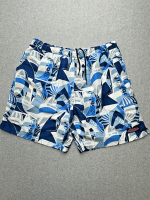 Vineyard Vines Swim Trunks Mens L Blue Sailing Whale Logo Mesh Lined Beach
