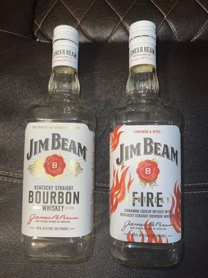 2 Jim Beam Kentucky Bourbon And Fire 750 ML Empty Bottles Cap Label Cinnamon