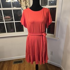 Ann Taylor Loft Dress Womens 6 Red Jersey Knit Midi Tiered A Line Ruffle Sleeve
