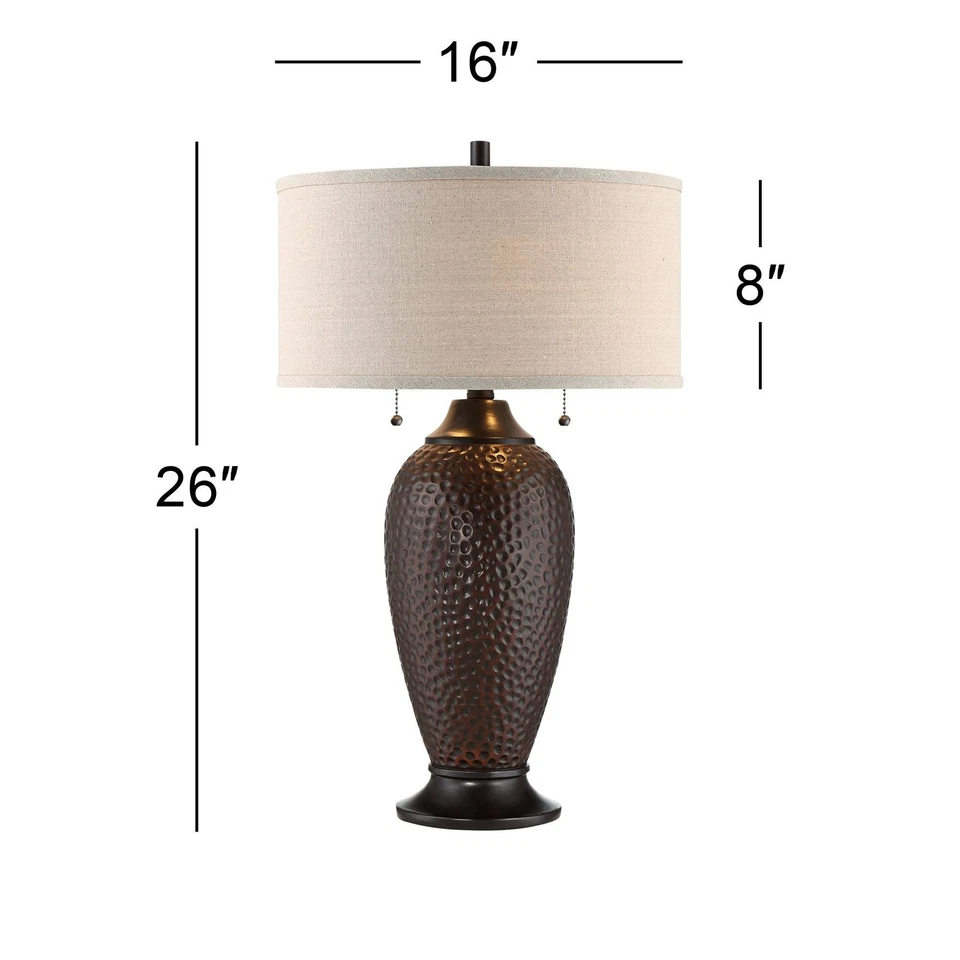 Cody Rustic Table Lamps 26" High Set of 2 Oiled Bronze Hammered for Bedroom Home - Image 4 of 4