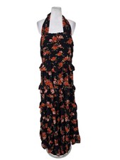 M&S Women's Tiered Dress Size 14 Black Floral Backless Sleeveless Tie New