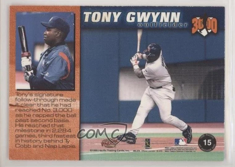 1999 Pacific Omega Hit Machine 3000 /3000 Tony Gwynn #15 HOF - Image 2 of 2