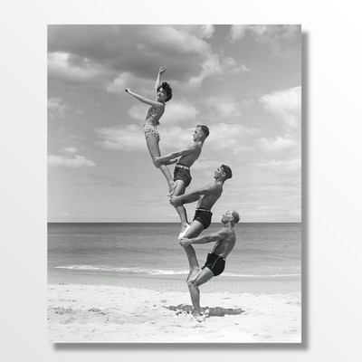 Vintage 1930s Beach Human Tower Acrobats Giclee Fine Art Print