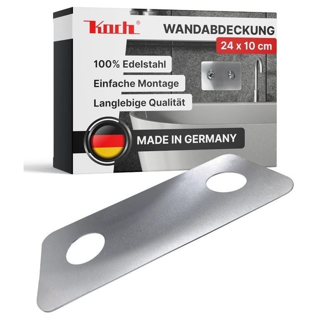 KOCH #107 HYGIENISCHE EDELSTAHL WANDABDECKUNG 24 x 10cm für Armatur DUSCHE + BAD