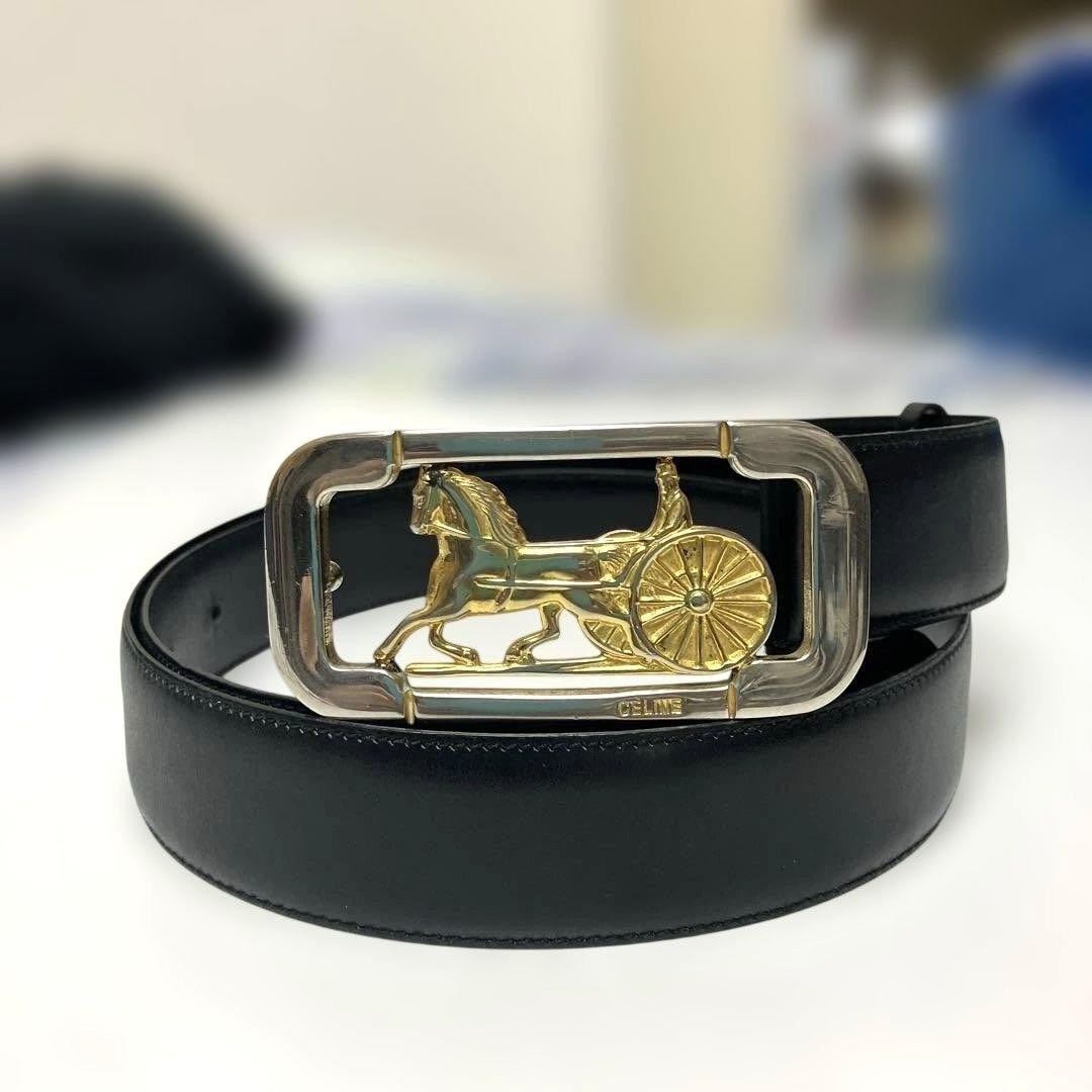CELINE Vintage horse carriage buckle black leather belt | eBay display picture 3