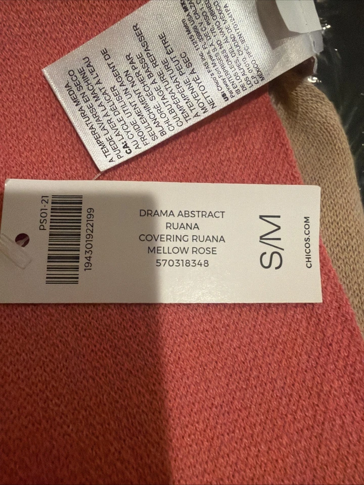 Chico's Mujer Rosa y Beige Chal Envolvente Talla S/M Nuevo Con Etiquetas Foto 4 de 4