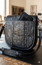 Gun Toten Mamas Gtm-108 Tooled Leather Ccw Crossbody Bag Floral Black Crossbody