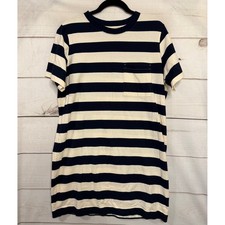 EVERLANE Striped Pocket Tee Dress Navy Cream Organic Cotton Women's Size L