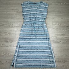 T by Talbots Women Dress XS Blue Striped Drawstring Waist Sleeveless Midi Slit