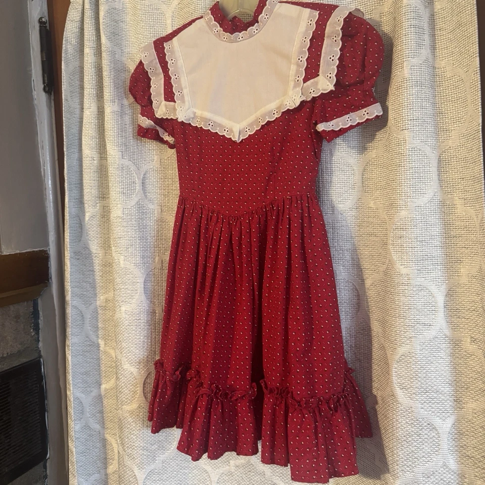 Vintage 90s Dress Girls Size 6/8 Floral Ruffled Prairie Handmade Christmas - Image 2 of 4