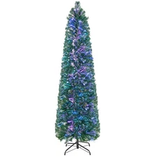 6 FT Pre-Lit Artificial Xmas Tree w/Colorful Fiber Optics & 517 PVC Branch Tips