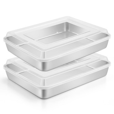 Baking Pan with Lid Set of 2, 12  x 9¾ x 2 Inch Stainless Steel Cake Pan for ...