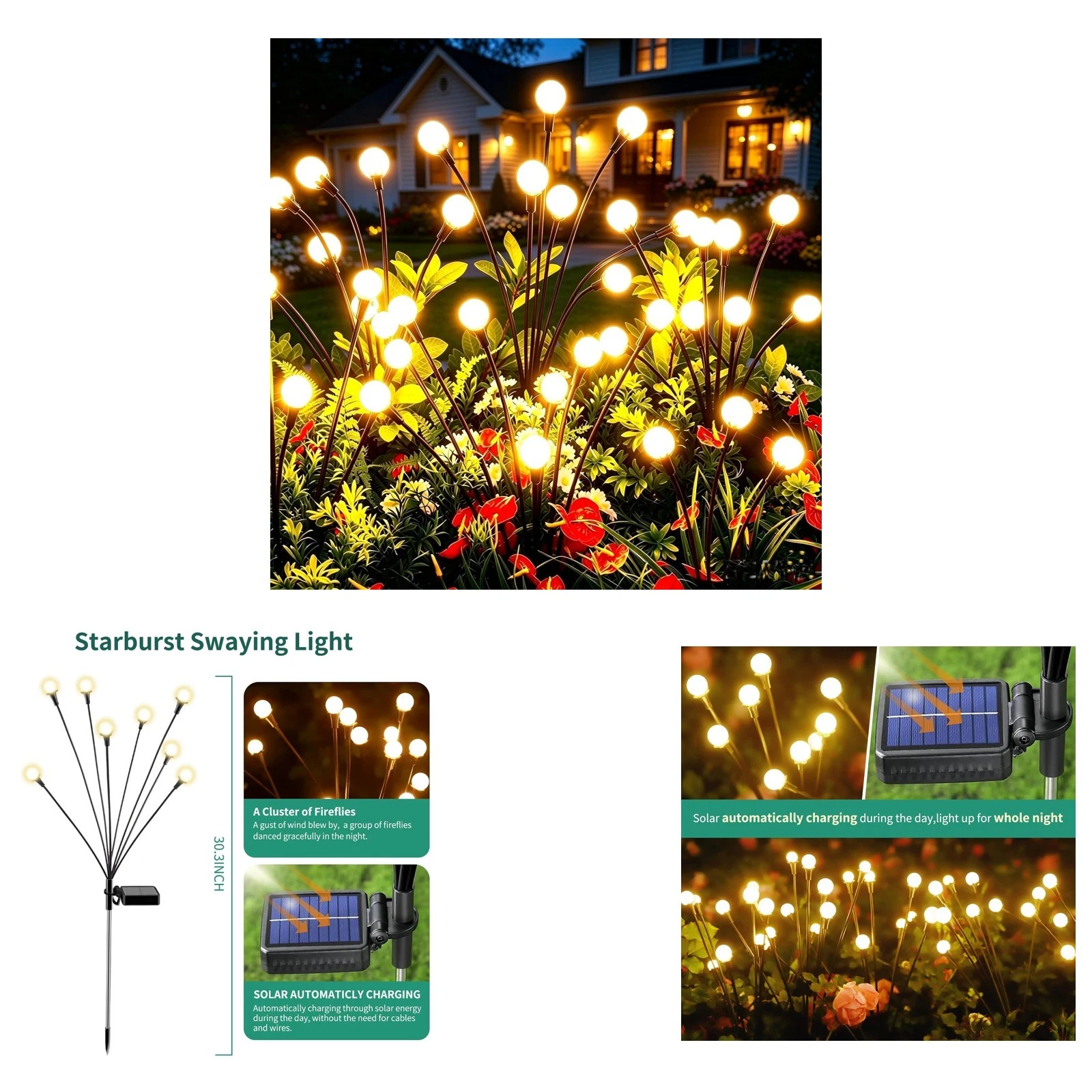 Solar Lights Outdoor Waterproof 4 Pack 32 LEDs Garden Patio Firefly Decoration