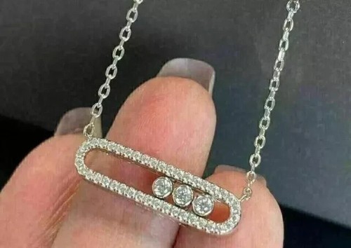 Collar Colgante Moissanita Messika Corte Redondo 2.00Ct Acabado Oro Blanco 14k - Imagen 3 de 5