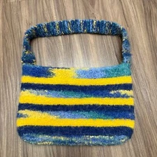 Yk2 Blue yellow wool handmade lined purse shoulder bag