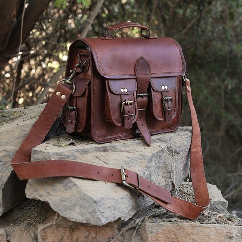 Handmade Leather Small Messenger Bag Shoulder Crossbody Bag for Men and Women - Picture 9 of 10