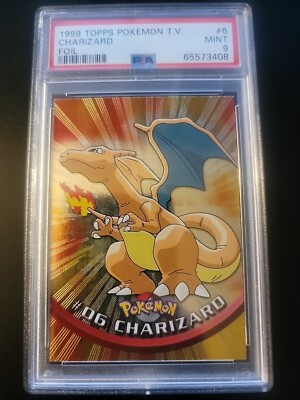1999 TOPPS POKÉMON T.V. - Charizard PSA 9 MINT Foil • Black Logo