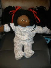 Vintage Handmade Cabbage Patch Doll Dark Skin Black Hair 22" EUC
