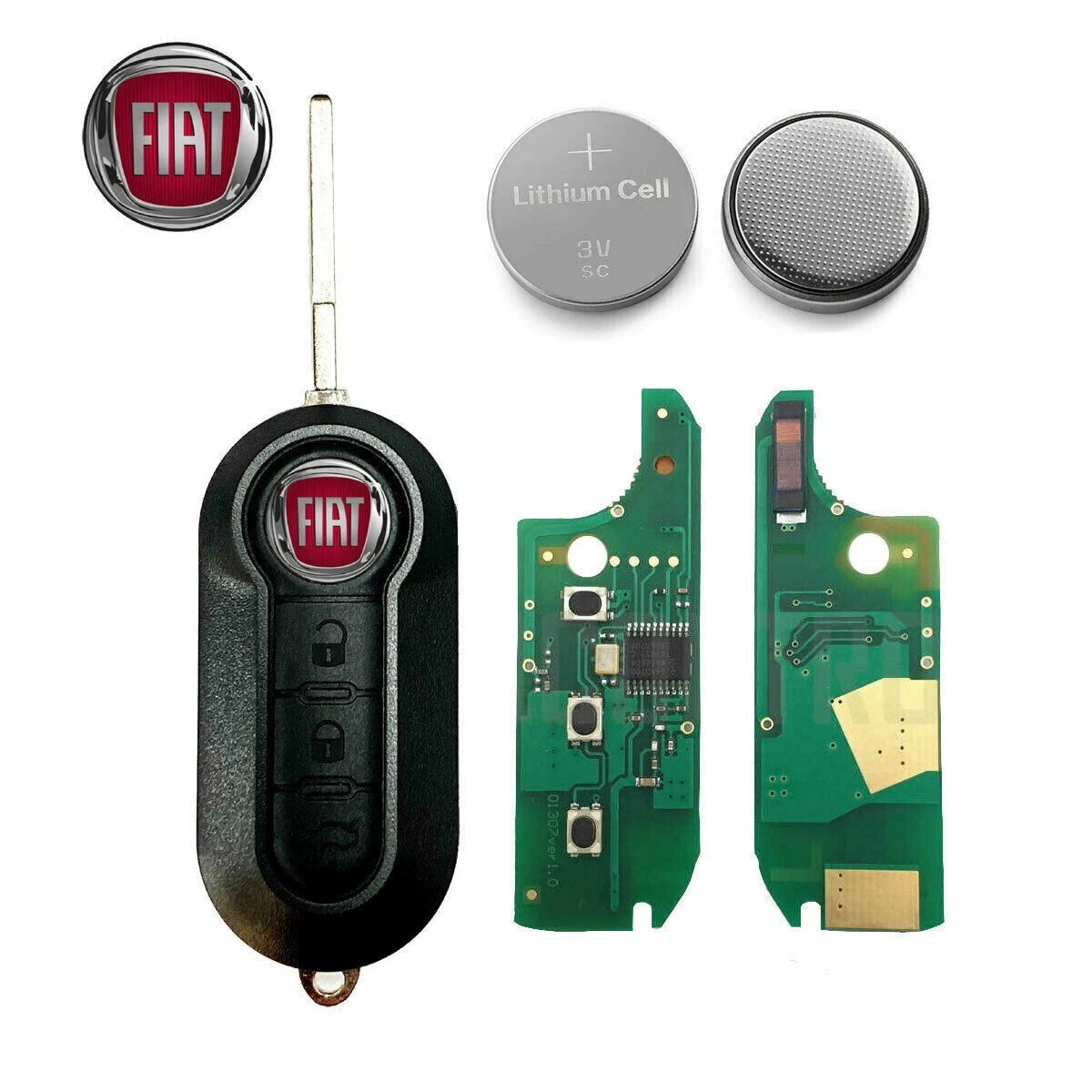 RFC 3 Pulsanti Flip Key Cover Per Fiat 500 Remote Fob 2008 - 2020 - Foto 13