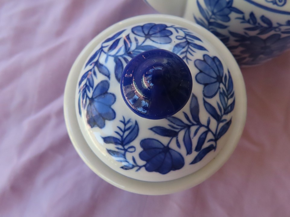 Blue Flower Ceramic Teapot Set Sugar & Creamer Country | eBay