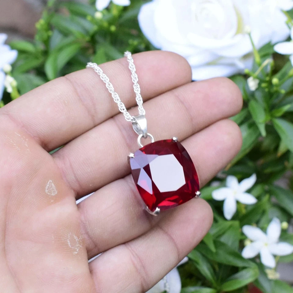 30 Ct Natural Red Ruby Pendant 925 Sterling Silver Cushion Cut Gemstone Jewelry - Image 3 of 4