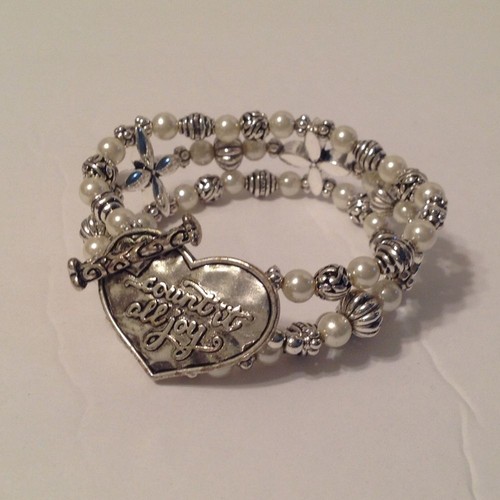 Silver Tone Beaded Pearl Stretch Bracelet